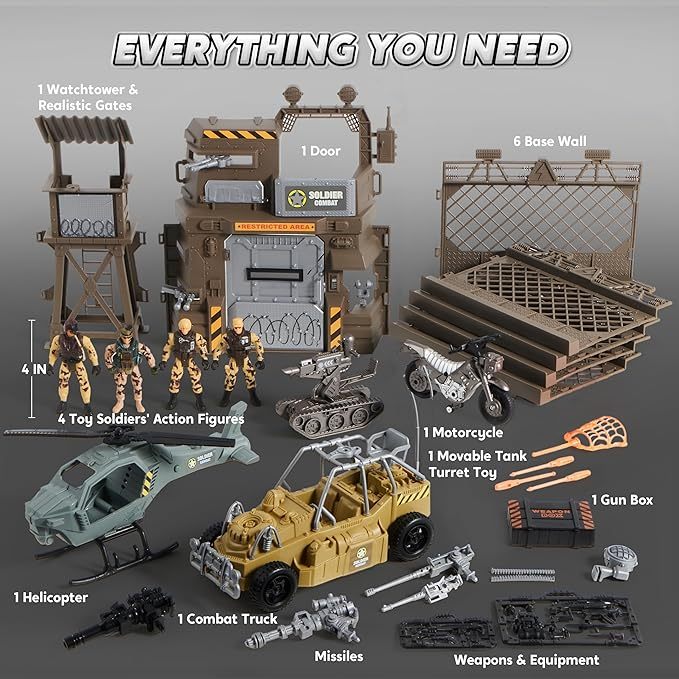 JOYIN Military Base Toys Set Including Army Vehicles, Army Men