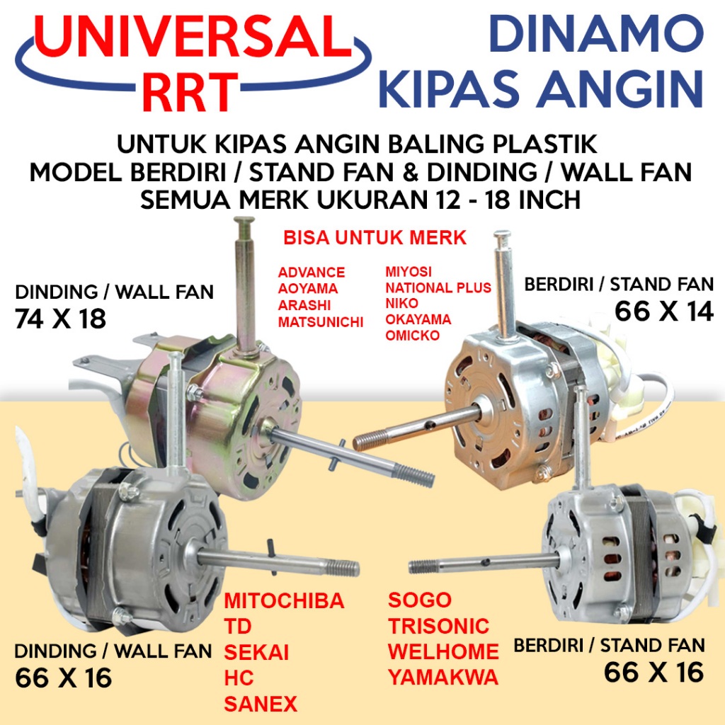 Dinamo Kipas Angin RRT/COSMOS/MIYAKO/MASPION /TORNADO BALING BESI berdiri / dinding  Fan Motor Sanex