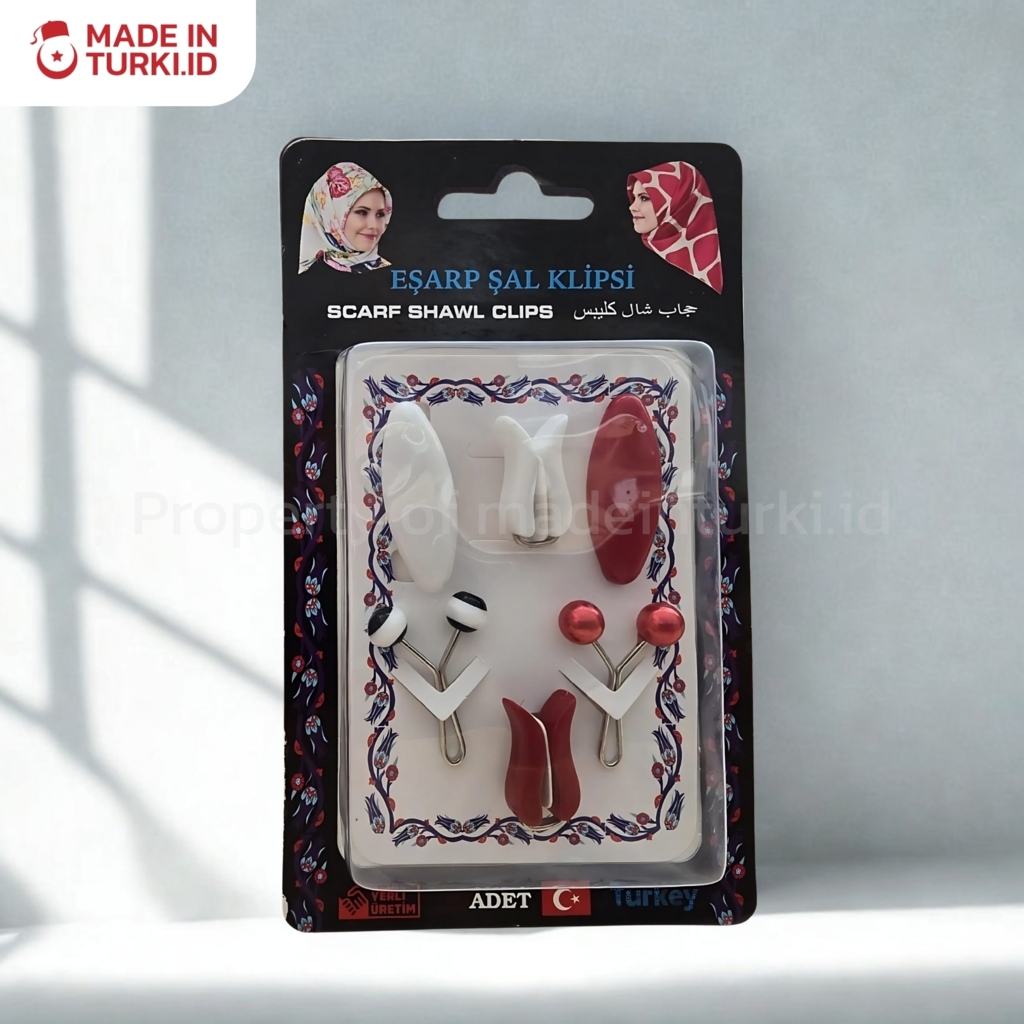 Esarp Sal Klipsi Red White 6 pcs – Set Klip Syal Selendang Hijab Merah Putih Turki 100% Original mad