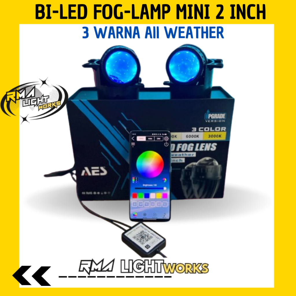 Bi-led Fog-lamp Mini 2 Inch 3 Warna All Weather AES Demon Rgb | fog lamps honda brio mobilio jazz dl