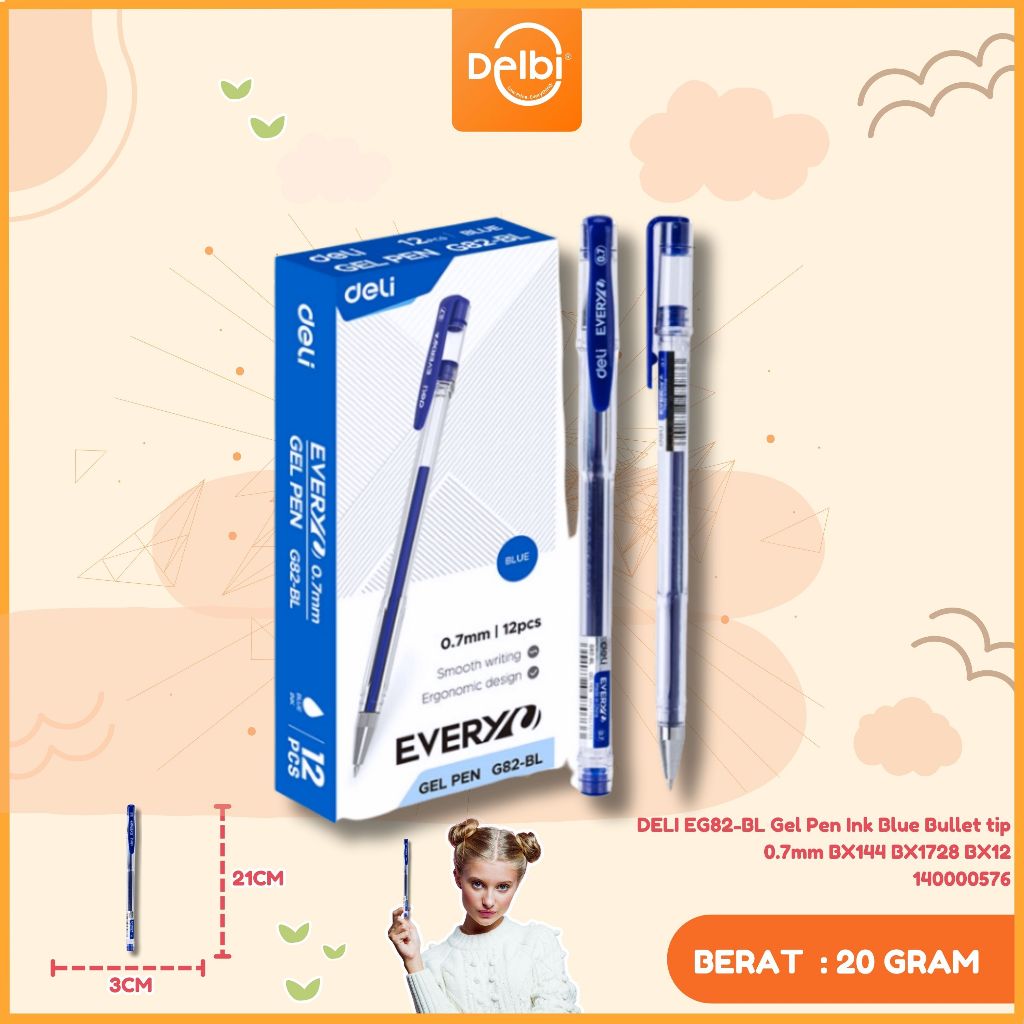 

Pulpen Pena G82 Black Ballpoint Pen Deli 0.7mm EG82-BL Gel Pen Ink Blue Bullet tip 0.7mm