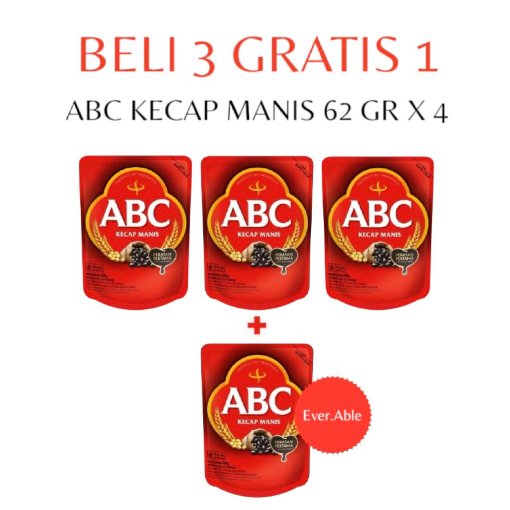 

(BELI 3 GRATIS 1) ABC KECAP MANIS 62 GR X 4