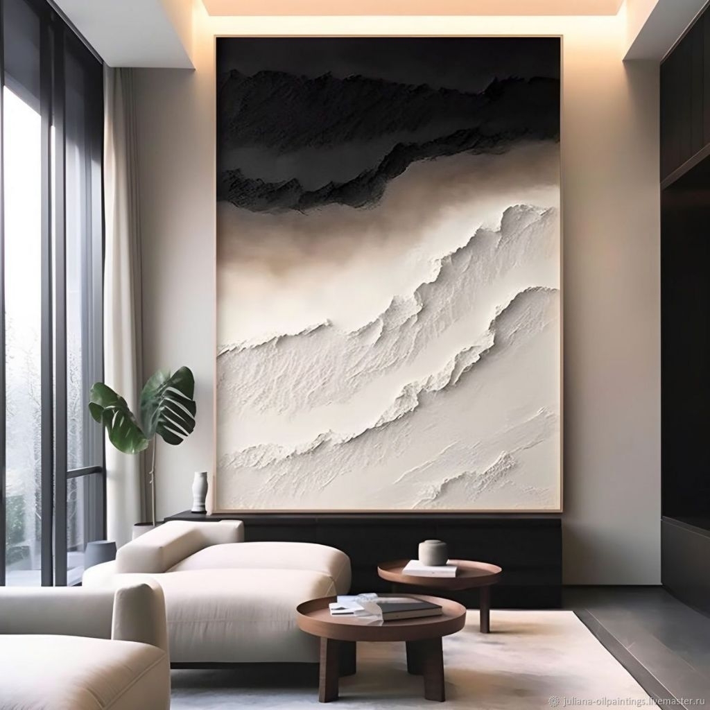 Lukisan Dinding Abstrak Hitam Putih Tekstur | Lukisan Tekstur Handmade Aesthetic