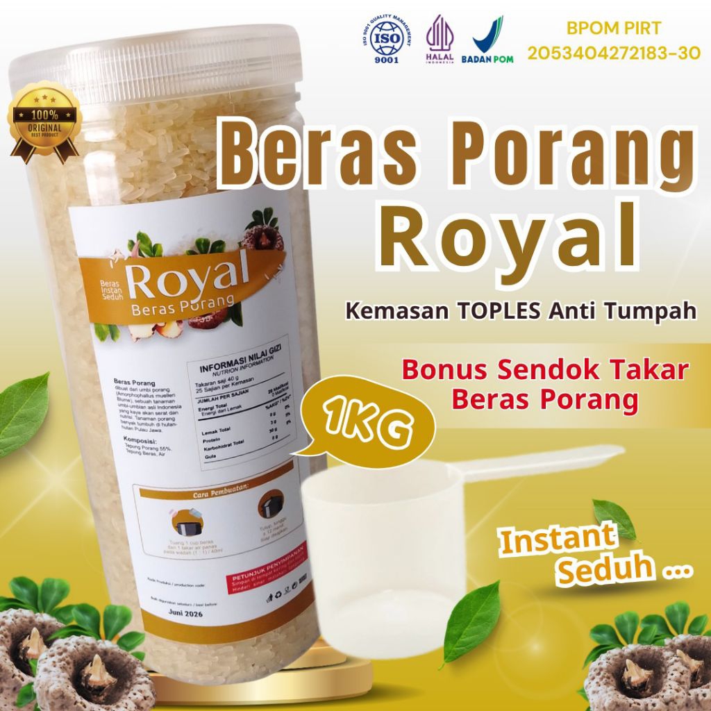 

Beras Porang Shirataki ROYAL 1 KG kemasan Toples + Bonus sendok takar
