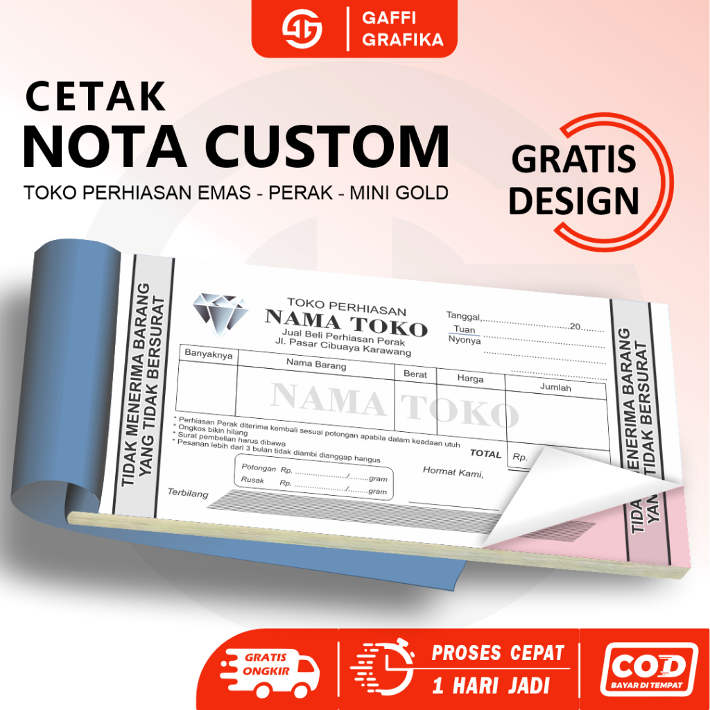 

Nota emas perak logam mulia custom 2 ply 1 ply gratis design ukuran 1/3 folio nama sendiri kwitansi