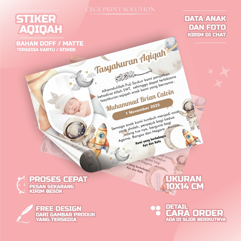 

Stiker / Kartu Tasyakuran Aqiqah Tema Boy Bahan Doff
