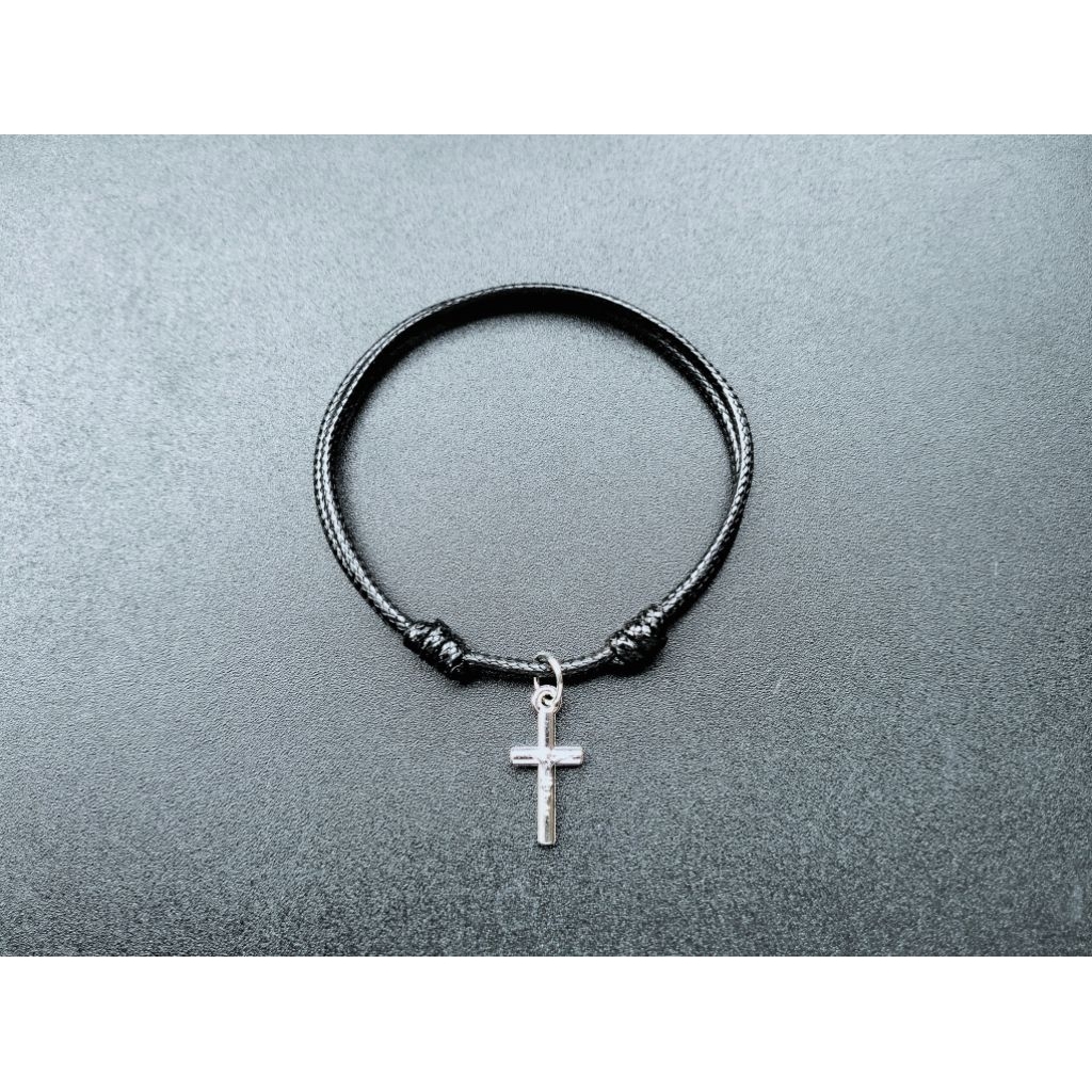 G189 GELANG SALIB TITANIUM TALI KOREA HITAM POLOS