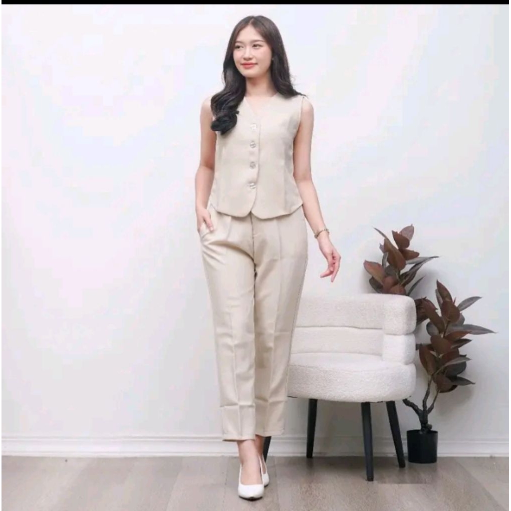 Setelan Wanita formal -rompi tanpa lengan Korean style - blazer stripe salur