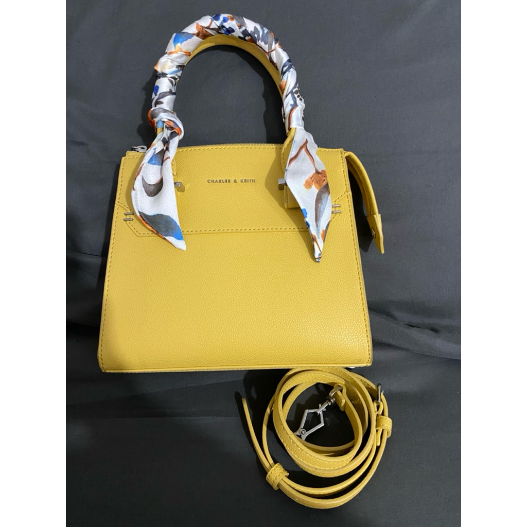 Preloved Original Tas Cahrles&keith Scarf Wrapped Top Handle Tote Bag Yellow