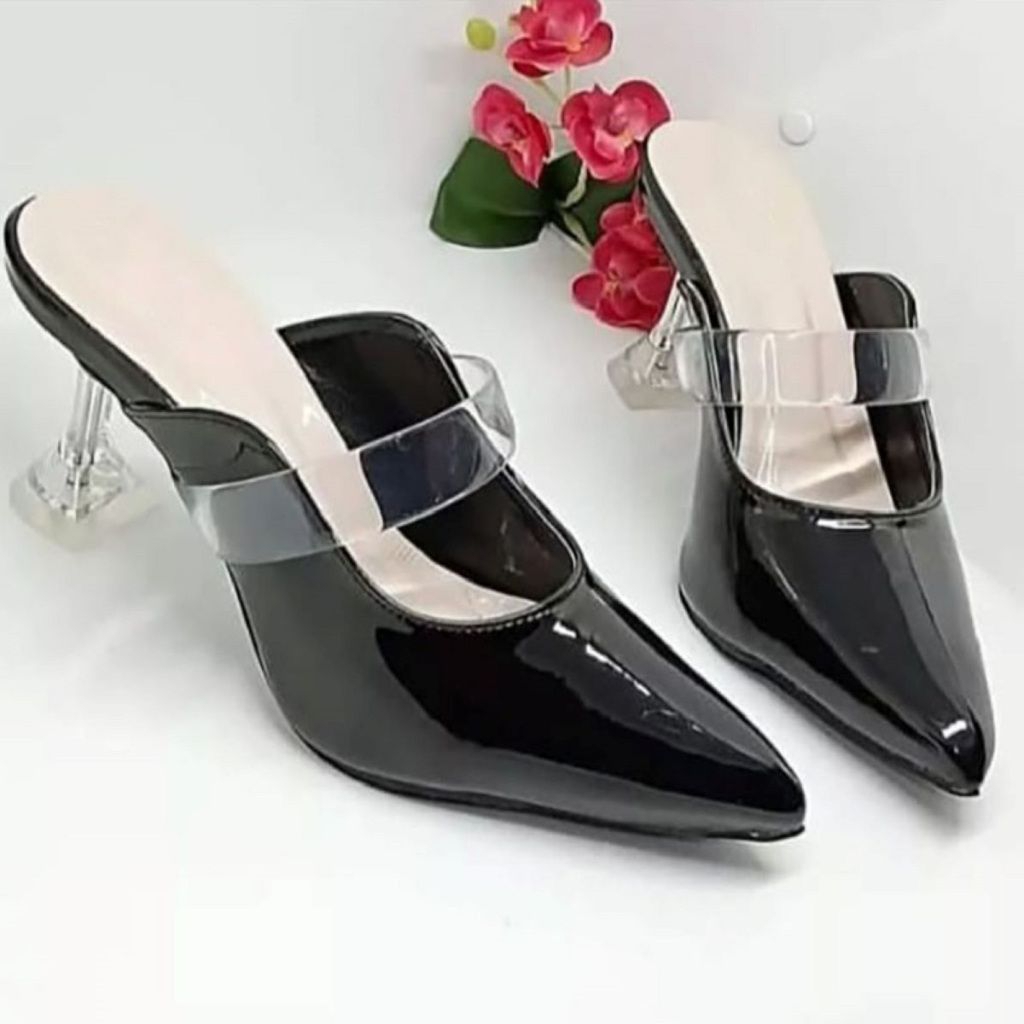 Sendal Heels Hak Kaca 7Cm Bapau Kerucut Jumbo Big Size 41 42 43 44 45