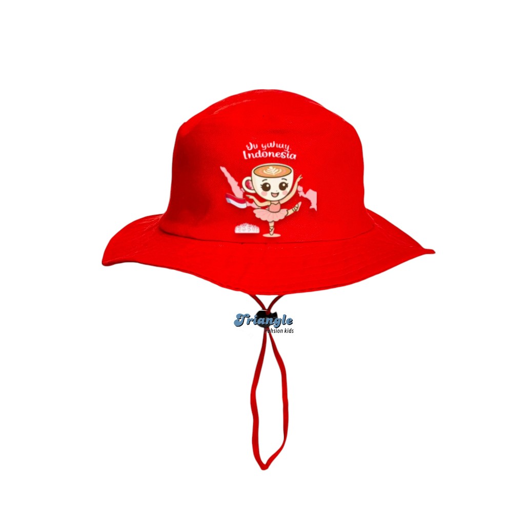 Topi rimba anak warna merah pakai tali Topi rimba anak laki laki dan perempuan