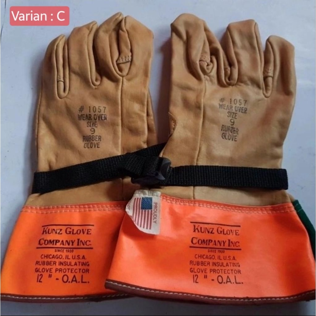 Sarung tangan kulit safety elektrik proteksi sengatan listrik insulasi karet coklat Electrical leath