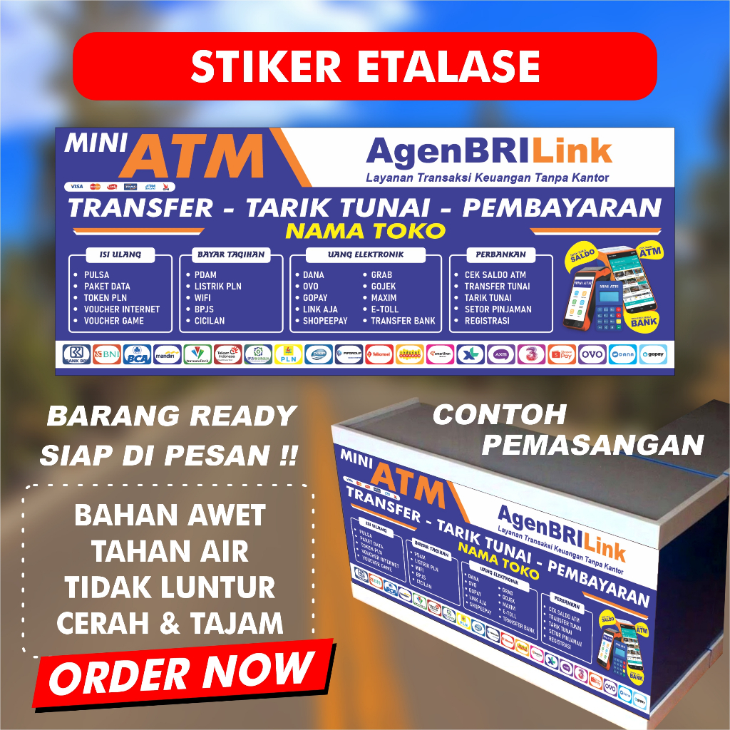 

Stiker Konter Mini ATM Meja Kasir Toko Pembayaran Bahan Vinyl tahan air dan anti luntur daya rekat kuat