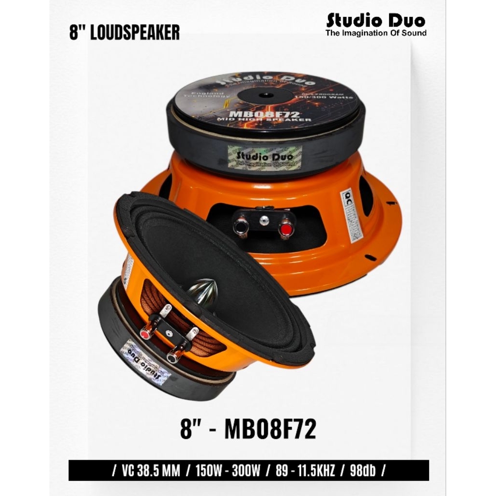 Komponen Speaker / 8 Inch / Studio Duo MB08F72 / VC 1.5 IN / STD MB08 F72 MB 08F72 4 Ohm / 98 dB - R