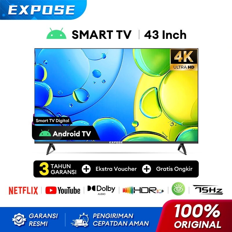 EXPOSE TV Android 43 Inch Smart TV LED UHD 4K WIFI Dolby Audio Digital TV - Youtube/ Netflix