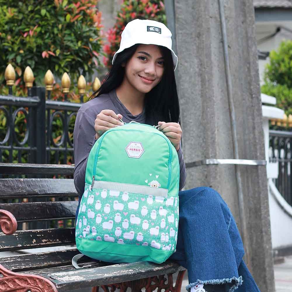 “Tas Ransel / Backpack Wanita ASN 177 Cordura Waterproof + Free Raincoat – Hijau Tosca Stylish”