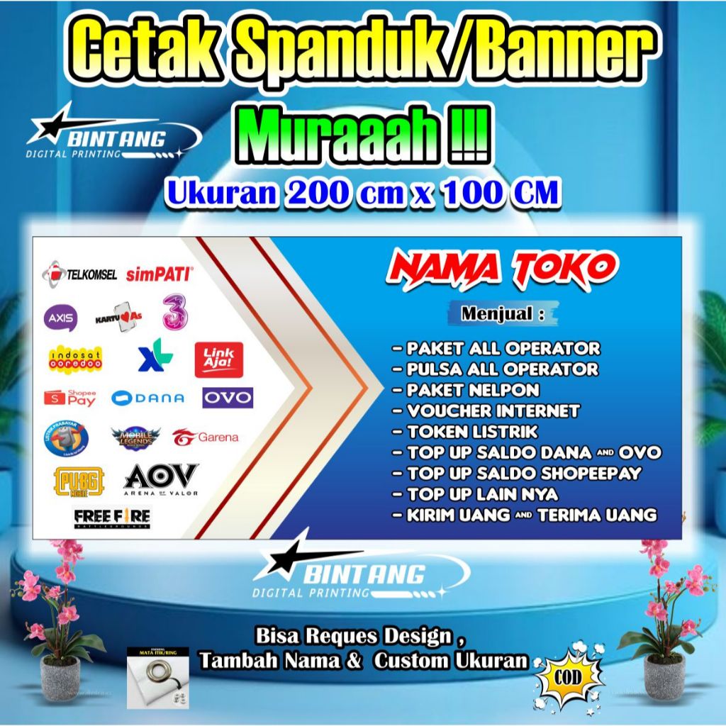 Spanduk Banner Counter Pulsa Ukuran 200 cm x 100 cm