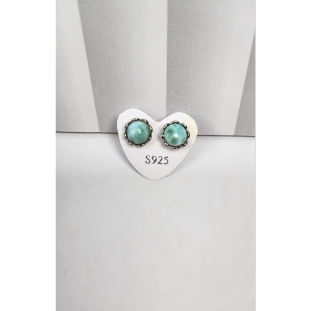 Anting tusuk silver s925 natural stone Larimar cantik