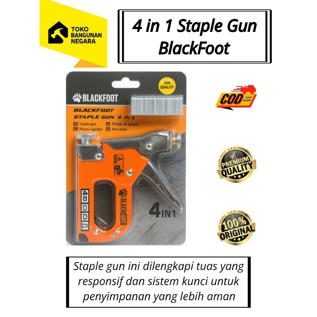 

Staples Tembak 4 in 1 BLACKFOOT | Staple Gun Tacker | Alat Staples Tembak BLACKFOOT 4 IN 1