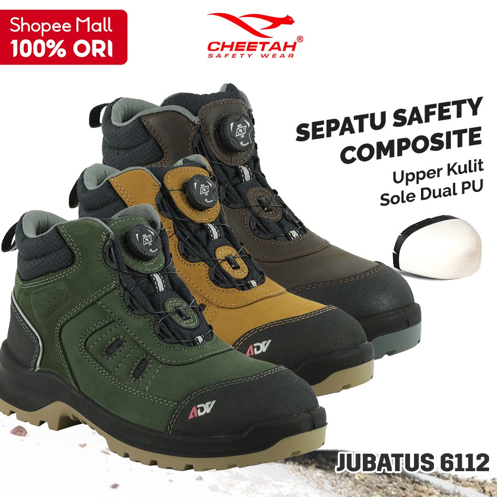 Sepatu Safety Cheetah ADV JUBATUS 6112K Sand 6112G Forest 6112C Rust Toecap Komposit