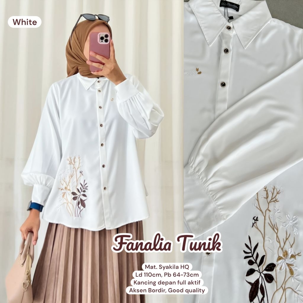 Fanalia Tunik Kemeja Atasan Wanita Bahan Syakila App Bordir Kancing Depan Aktif Busui