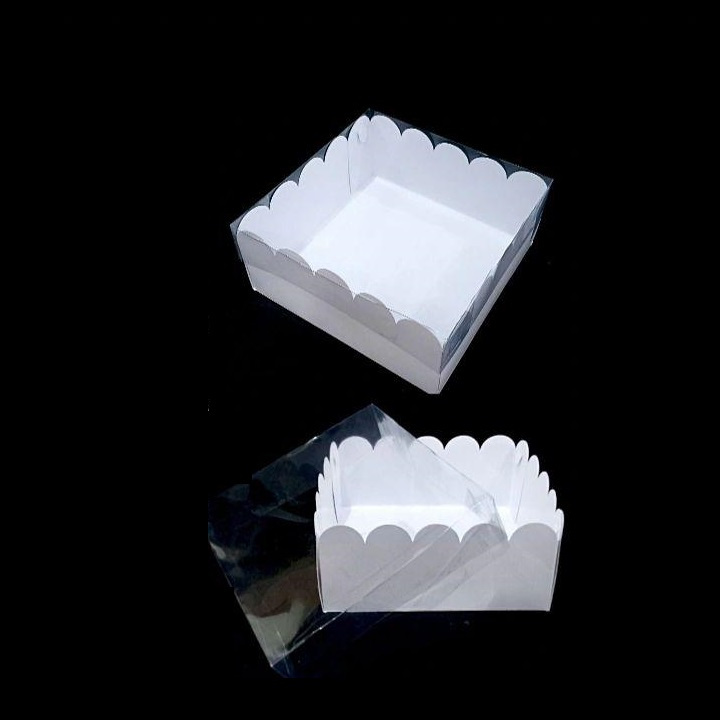 

5 Pcs Kotak Mika Renda Putih Bening Ukuran 22x22x10cm Kemasan Puding Putih Polos