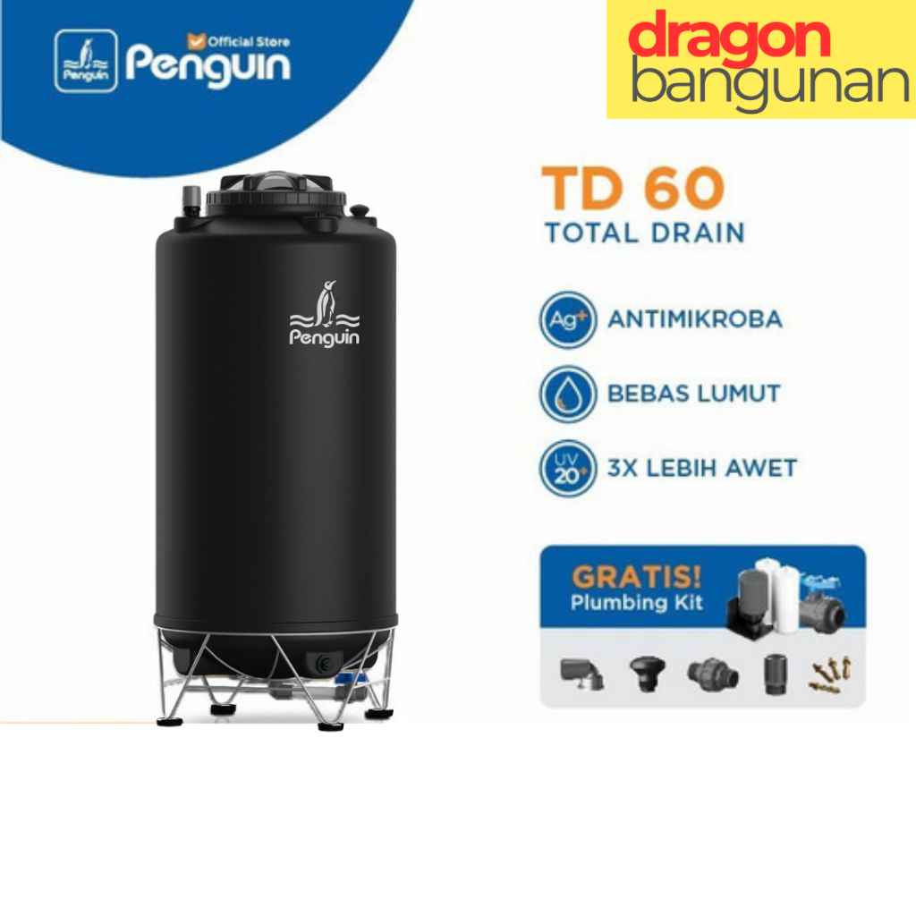 Tangki Air Penguin TD 60 Hitam / Toren Air Penguin 600 Liter Total Drain