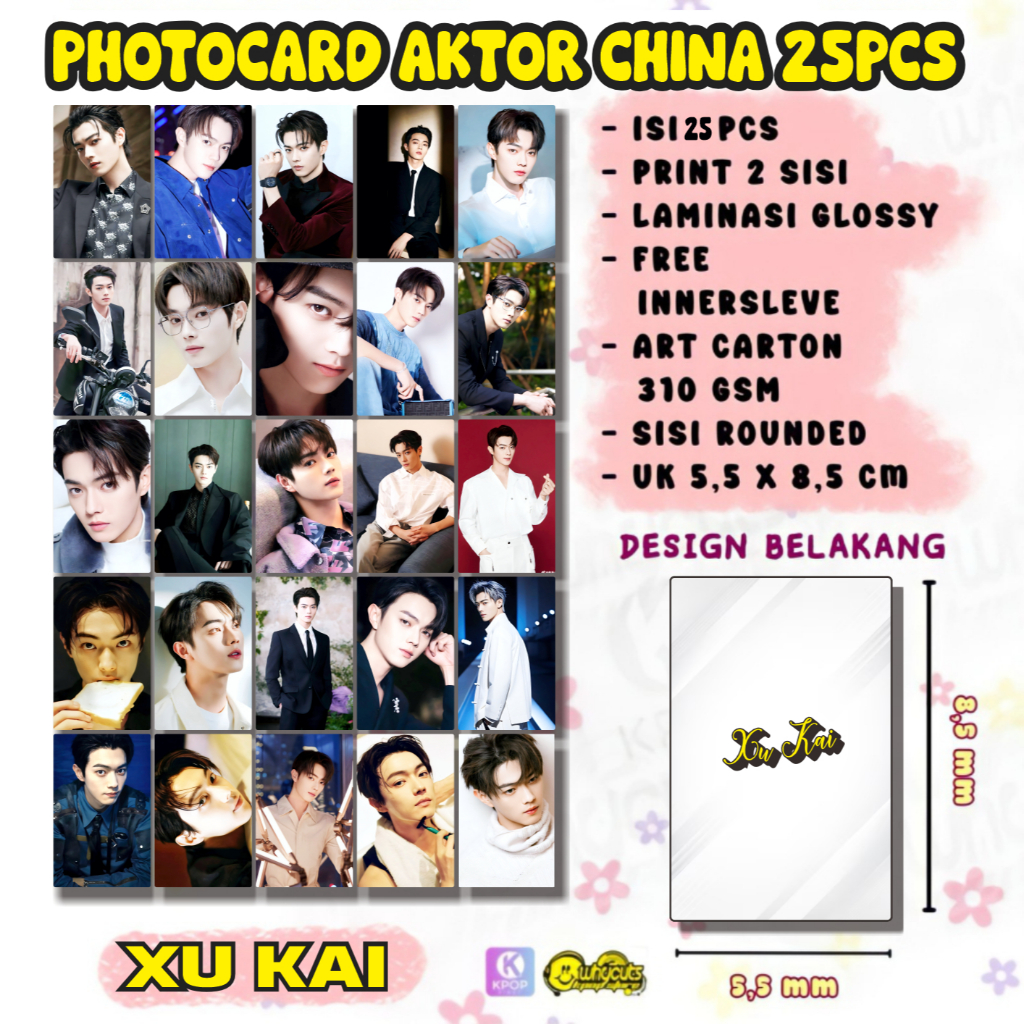 25PCS Photocard Aktor China Xu Kai print 2 sisi laminasi glossy tebal tidak luntur