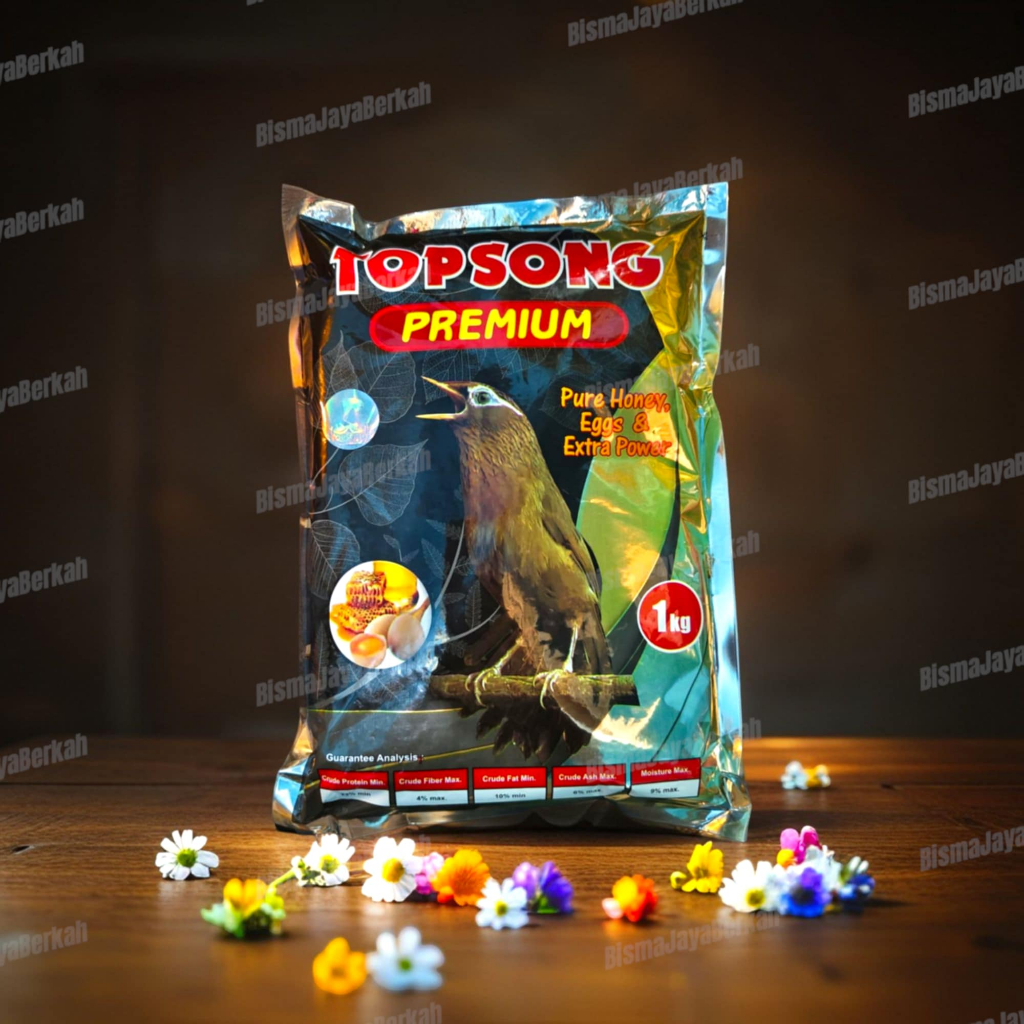 VOER TOPSONG PREMIUM PAKAN MAKANAN VOER BURUNG WAMBI HWA MEI DLL PROTEIN TINGGI TANPA EF KEMASAN 1KG