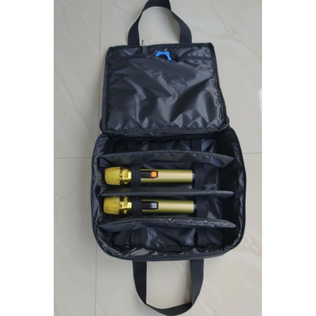 tas mikrofon muat 4 mikrofon dan kompartemen lainnya