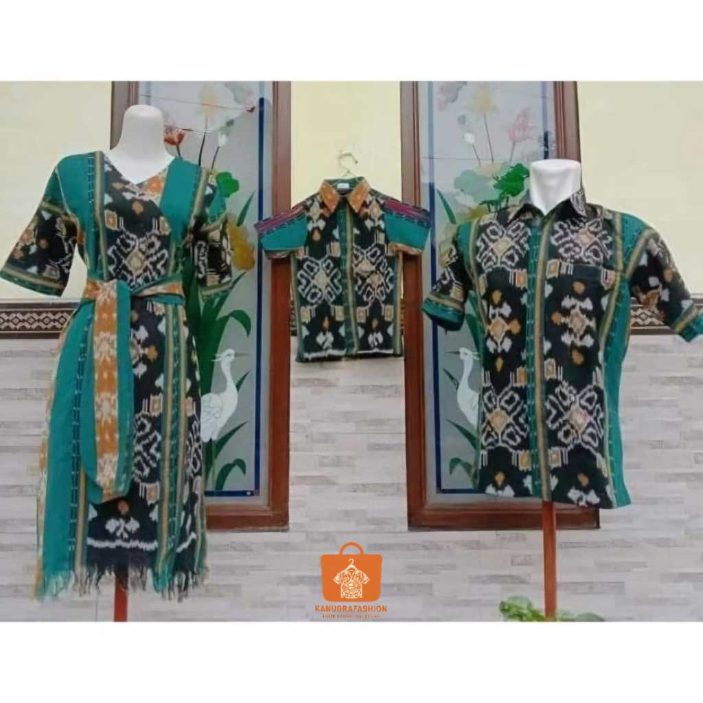 Outfit Couple Tenun Hijau – Sarimbit Dress & Kemeja Formal Kondangan Gereja Murah Berkualitas