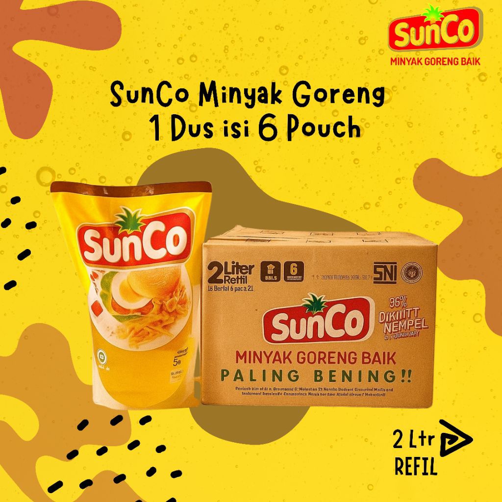

Minyak Sunco 2 Liter 1 Dus isi 6 Pouch