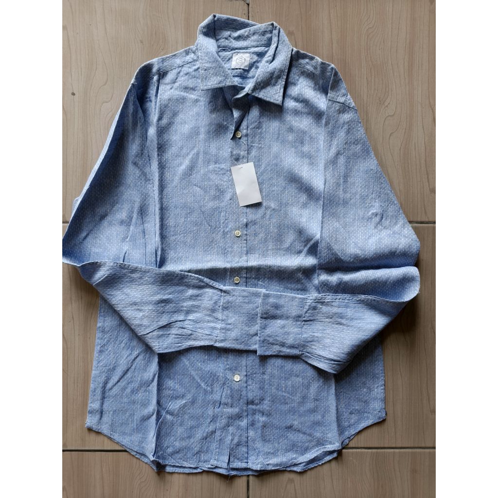 Kemeja Merek Daiz Lardini Warna Biru Muda Motif Serat Bahan Katun Linen Size L Lengan Panjang