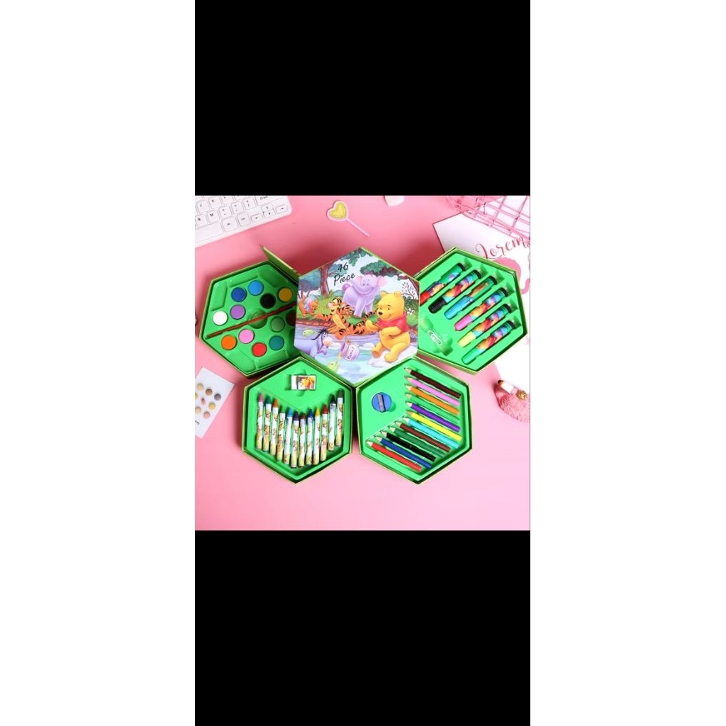 

0Crayon Set 4 Susun Pensil Warna Isi 46 Pcs Cat Air Alat Gambar Lengkap