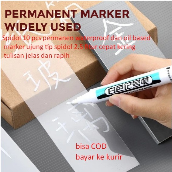 

Spidol 10 pcs permanen waterproof dan oil based marker ujung tip spidol 2.5 fitur cepat kering tulisan jelas dan rapih