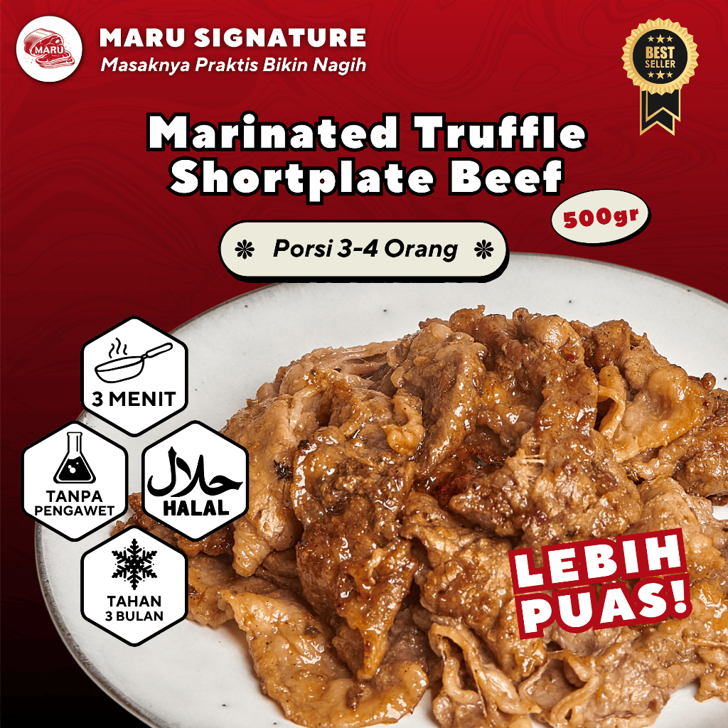 

MARU SIGNATURE Daging Sapi Shortplate Slice Marinasi Bumbu Truffle 500gr Halal BBQ Grill