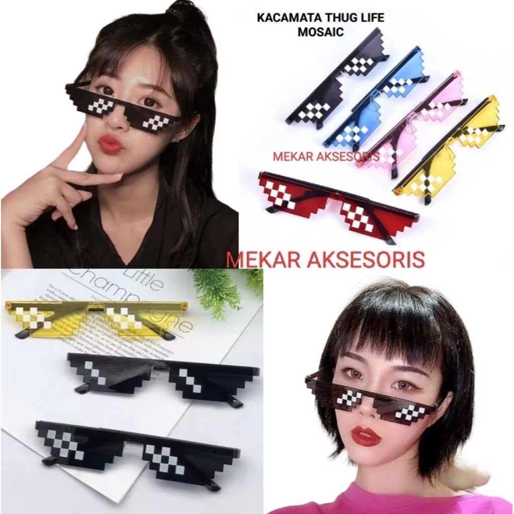 KACAMATA THUG LIFE MOSAIC - kacamata THUG LIFE / kacamata Fashion Dewasa/Anak Model Pixel Minicraft 