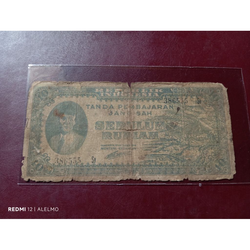 uang kertas 10 rupiah ori djakarta 1945 bekas asli jelek