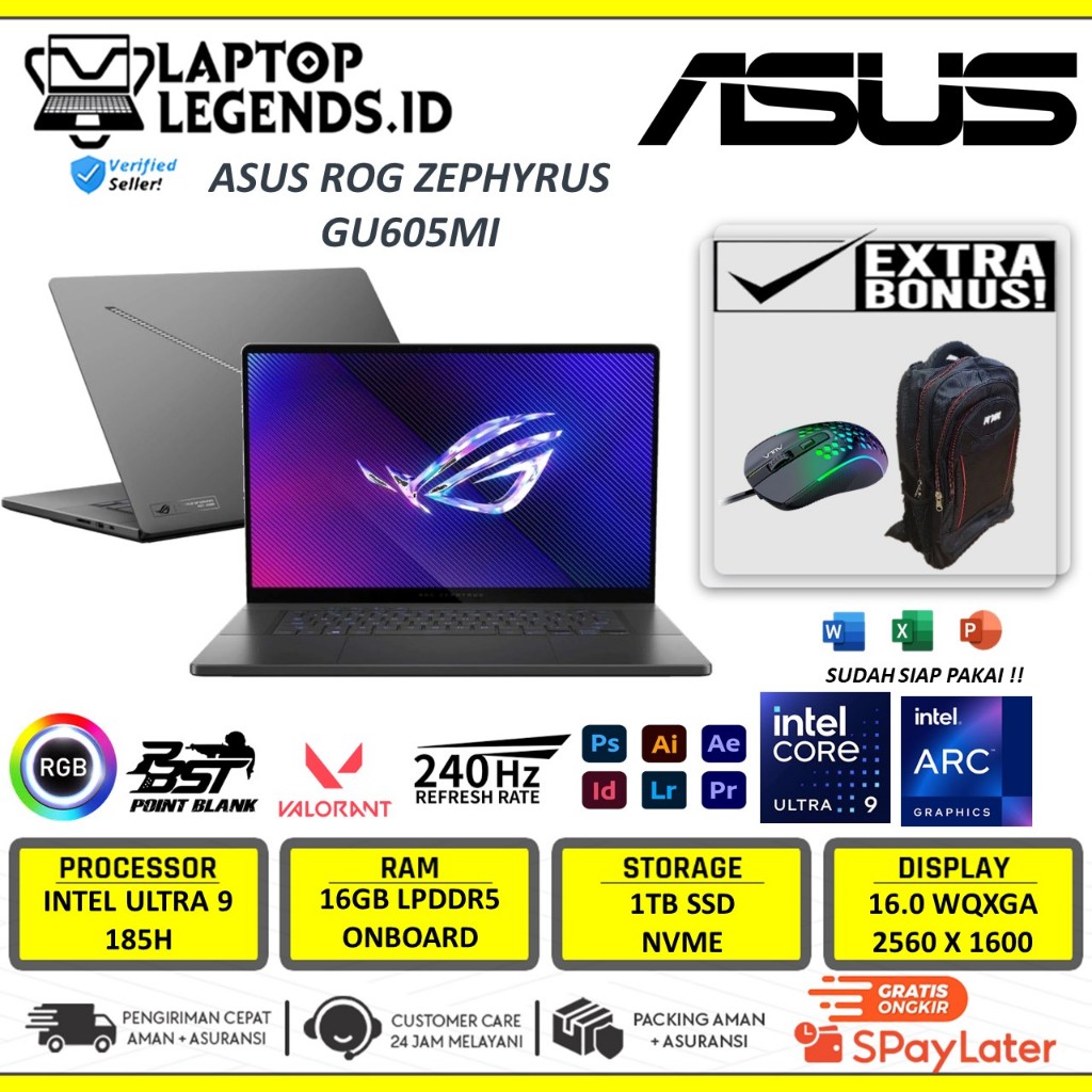 Laptop Asus Rog Zephyrus G16 GU605MI Intel Ultra 9 185H 16GB 1TB RTX4070 8GB 16 Inch Oled WQXGA 240H
