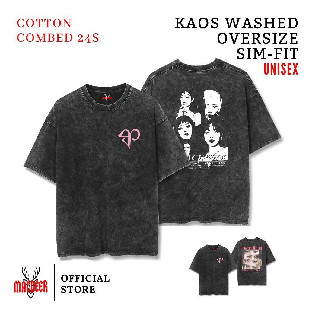 MACDEER Kaos BLACKPINK WORLD TOUR Oversize washed tshirt slimfit Stonewash Kaos BLACKPINK 1-14