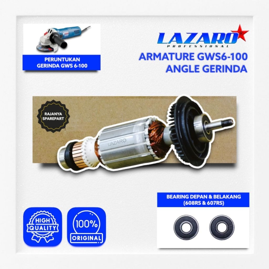 Armature Mesin Gerinda Bosch LAZARO GWS 6-100 Bosch Gerinda Tangan Listrik 4" Inch Armature Angker M