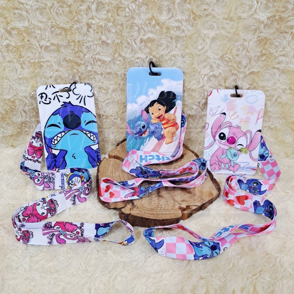 

ID Card Holder Stitch Tali Lanyard Panjang Name Tag Stitch and Lilo Tali ID Card Stitch Angel Pink