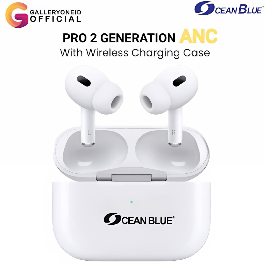 Earphone Headset Bluetooth TWS Pods Pro 2 ANC Oceanblue Wireless iOs Android TWS Super Bass