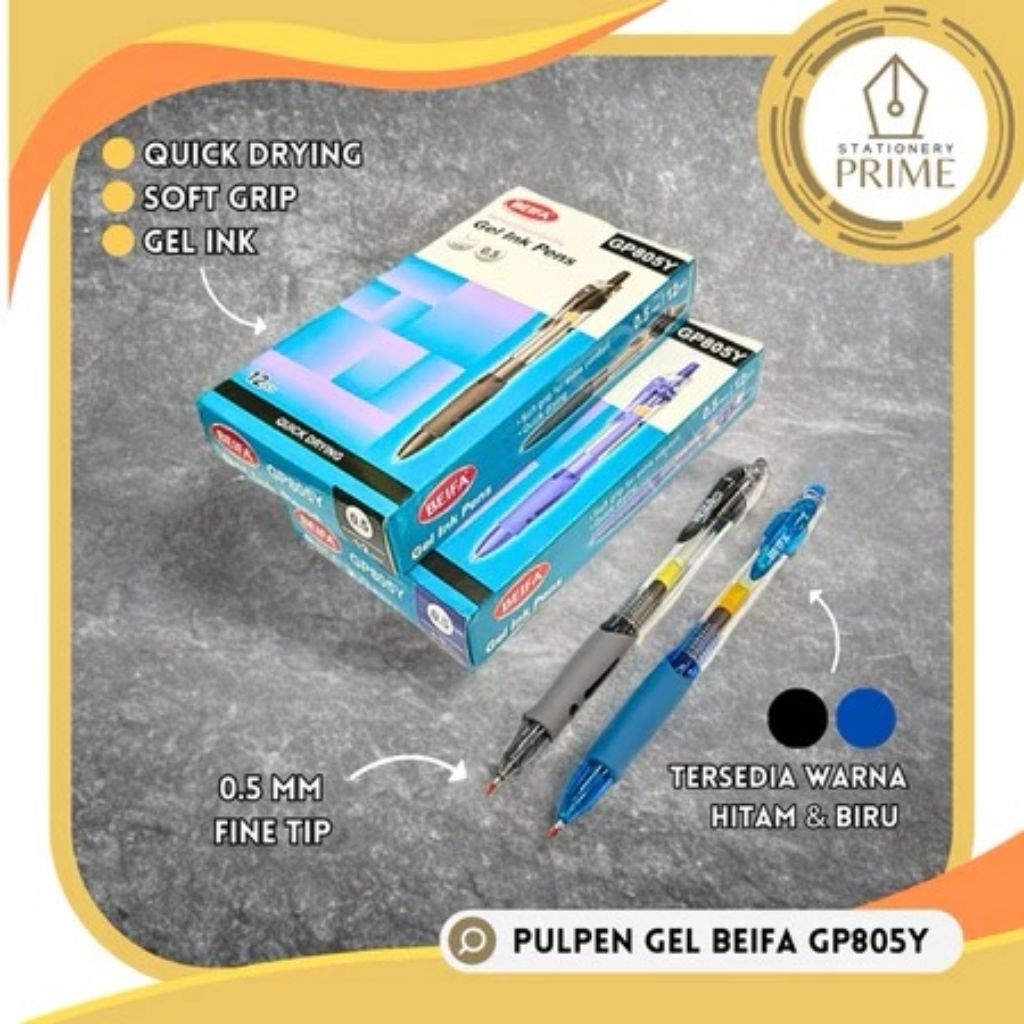 

Retractable Gel Pen / Pulpen Cetek Gel BEIFA GP805Y Hitam Biru (Isi 12 pcs)