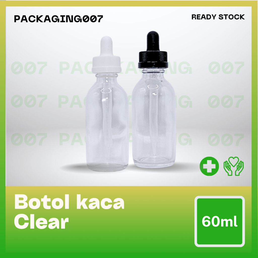 Botol Pipet Kaca 60 ml Clear Childproof Segel - Botol Pipet Serum