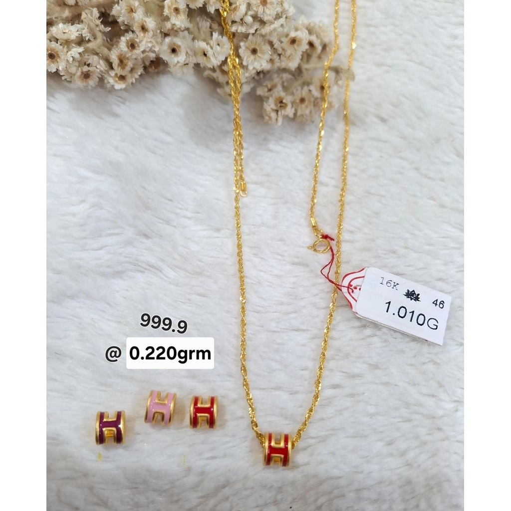 Kalung Emas 16k & Liontin H  Emas Asli 24K Hongkong 999%