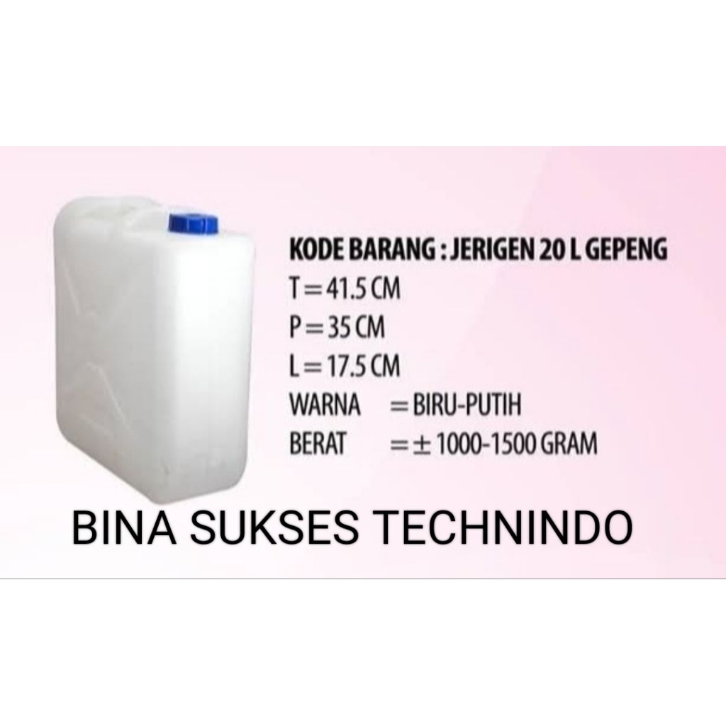 JERIGEN 20 LITER GEPENG JERRYCAN JERIGEN DRIGEN PUTIH BARU PLASTIK 20L  20 L 20 LITRE