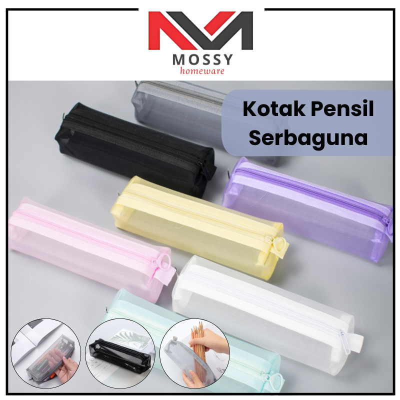 

MOSSY Kotak Pensil Nylon Transparan / Tempat Stationery Jaring Resleting Estetik Banyak Warna / Tempat Pena Pensil Korea Pouch Serbaguna / Pouch Stationery Simple Lucu / Tas Kosmestik / Tas Penyimpanan
