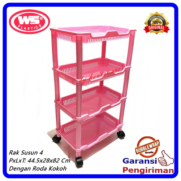 Rak Susun 4 Serbaguna Rak Roda Rak Salon 4 Susun Rak Plastik Susun 4 + Roda