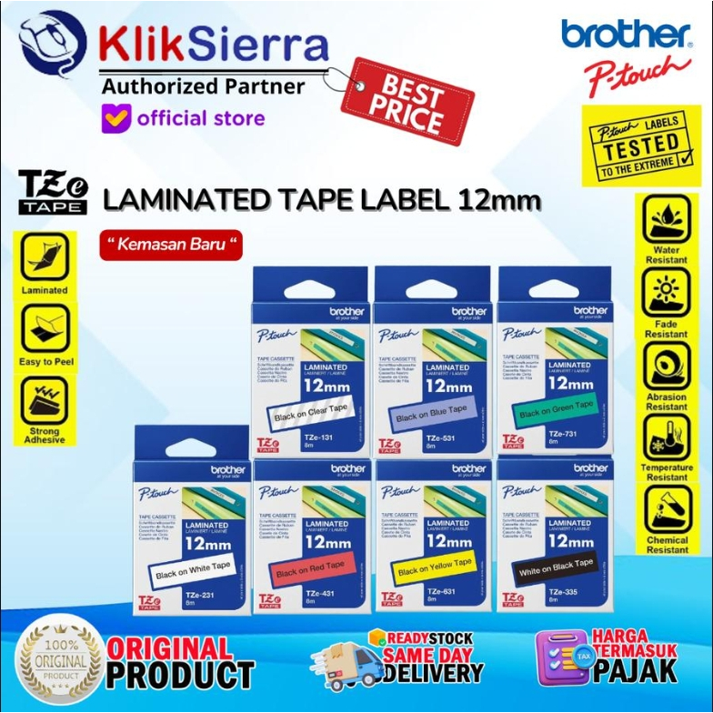 BROTHER ORIGINAL Tape 12mm TZe-231 TZe-631 TZe131 TZe431 TZe531 TZe631 TZe731 Sticker Waterproof